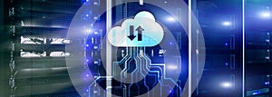 CLoud server and computing, data storage and processing. Internet and technology concept