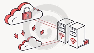 Cloud Server Data Security with Padlock and Data Flow, vector design Generative AI
