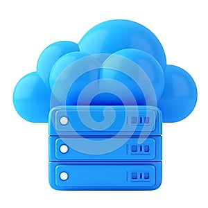 Cloud server data storage blue 3D icon on white