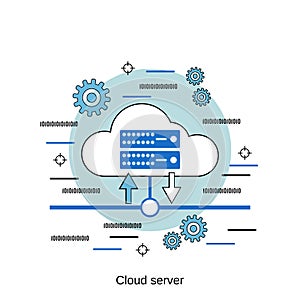 Cloud server, data storage, file hosting flat design vector concept