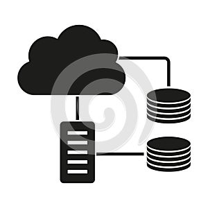 Cloud Server Data Storage Icon. Cloud connection with database. Cloud computing network. Vector symbol.