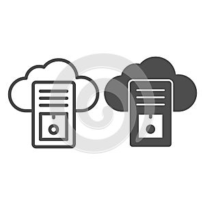 Cloud server, data storage line and solid icon, CCTV concept, database vector sign on white background, outline style