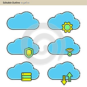 Cloud server icon, Cloud sync, Secure, Cloud services icons, Digital, Editable outline, Wireless technology, Cloud computing, Inte