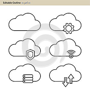 Cloud server icon, Cloud sync, Secure, Cloud services icons, Digital, Editable outline, Wireless technology, Cloud computing, Inte