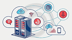 Cloud server network, data connection, technology vector design Generative AI