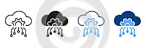 Cloud Server Setting Black and Color Pictogram. Digital Cloud with Gear, Configuration Symbol Collection. Cloud