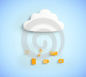 Cloud service concept with yellow media social icons
