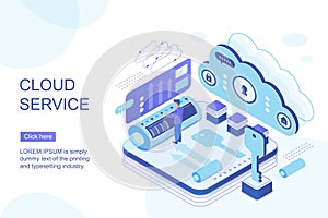 Cloud service landing page isometric vector template