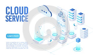 Cloud service landing page isometric vector template