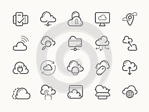 Cloud service server hosting line icons