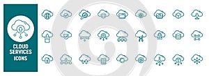 Cloud services line icon set for computing and storage