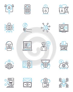 Cloud services linear icons set. Cloud, Storage, SaaS, PaaS, IaaS, Virtualization, Security line vector and concept