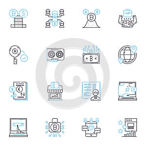 Cloud services linear icons set. Cloud, Storage, SaaS, PaaS, IaaS, Virtualization, Security line vector and concept