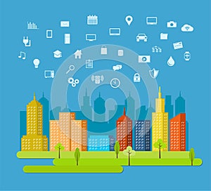Cloud services. Smart city. IoT. Abstract technology background