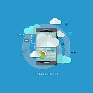 Cloud services vision flat web infographic technology application internet business concept vector