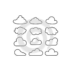 Cloud set icon line in white on an isolated background. EPS 10 vector