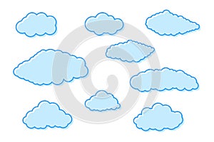 Cloud set of icons. Outline cloud shape collection.  Cartoon flat design. Stock vector