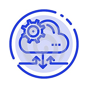 Cloud, Setting, Gear, Arrow Blue Dotted Line Line Icon