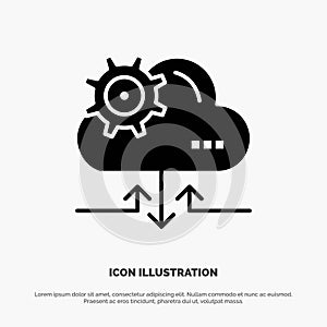 Cloud, Setting, Gear, Arrow Solid Black Glyph Icon