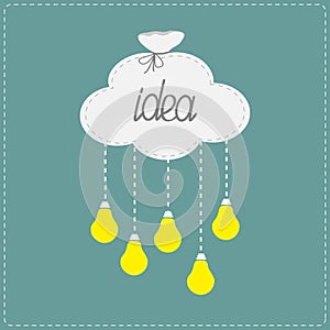 Cloud in shape of bag and hanging light bulbs. Innovation idea concept. Flat design