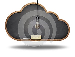 Cloud shape blackboard with lightbulb