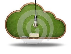 Cloud shape blackboard with lightbulb