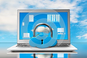 Cloud shape lock with laptop on table