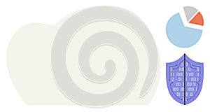 Cloud data security with analytics represented by a shield and a pie chart visual