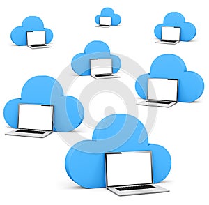 Cloud shape speech bubble with laptops