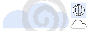 Cloud shape with web globe icon, symbolizing internet connectivity and digital storage concepts