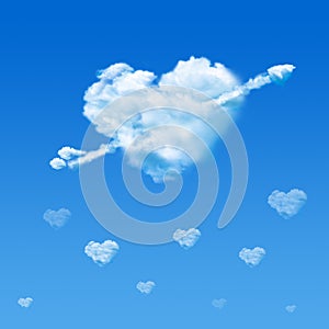 Cloud shaped heart with cloud sky in blue sky. Valentine`s Day concept photo