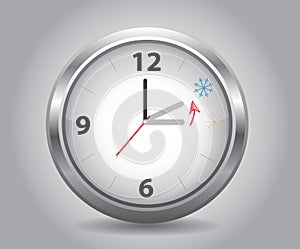 Cloud shaped speech bubble and vector clock with hands at 2 o`clock and an red arrow symbolizing the hour backward to 1 o`clock fo photo