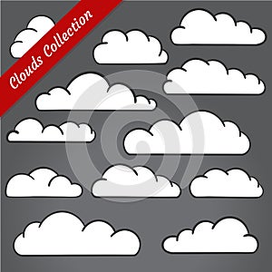 Cloud shapes collection. Cartoon Cloud contours set.