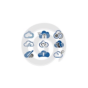 Cloud shapes design vector set. Data technology icons pack