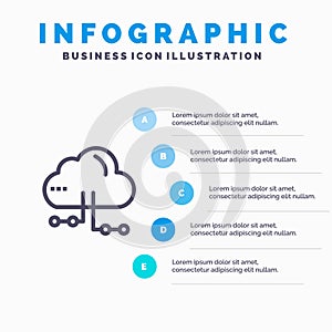 Cloud, Share, Computing, Network Blue Infographics Template 5 Steps. Vector Line Icon template