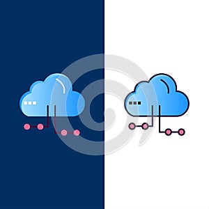 Cloud, Share, Computing, Network  Icons. Flat and Line Filled Icon Set Vector Blue Background