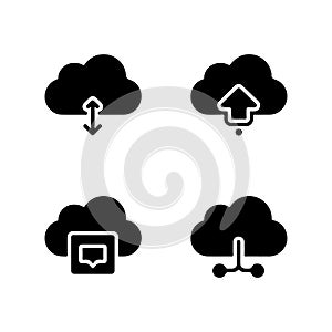 Cloud sharing and storage solid icons