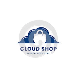 Cloud shopping logo icon simple pictogram with cloud and shopping bag silhouette