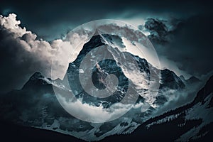 Cloud-shrouded mountain majesty. AI generated