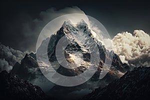 Cloud-shrouded mountain majesty. AI generated