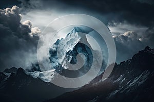 Cloud-shrouded mountain majesty. AI generated