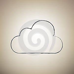 Cloud sign illustration. Vector. Brush drawed black icon at ligh