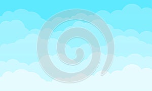 Cloud sky cartoon background. Blue sky with fluffy clouds pattern. Cartoon spring cloudscape. Abstract vector