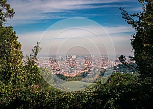 The cloud of smog that hangs over the city is clearly visible. Bologna