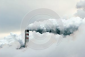 cloud of smoke coming out of power plant chimney, pollution