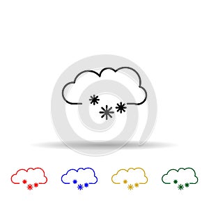 cloud with a snowflake multi color style icon. Simple thin line, outline vector of web icons for ui and ux, website or mobile