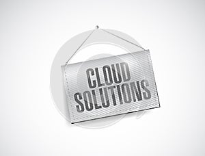 Cloud solutions hanging banner illustration