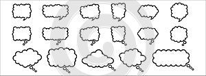 Cloud speech bubble. Comic thought thinking cloud bubble. Vector outline illustration set bundle. isolated on white background