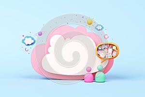 cloud stage frame display podium cute pink pastel imagine creative stand kid education school learn study online text box pencil.