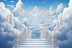 Cloud stairway to Heaven. Stairs in sky. Concept Religion